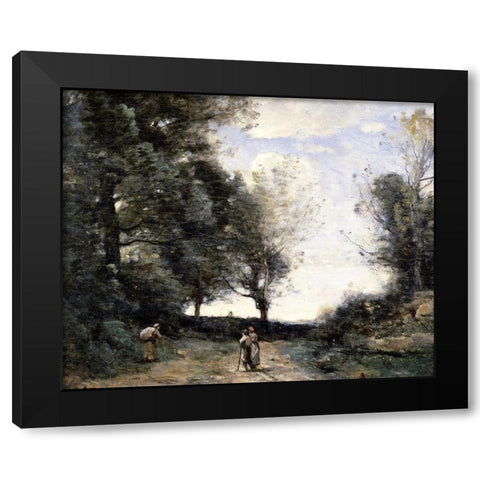 Along the Path Black Modern Wood Framed Art Print with Double Matting by Corot, Jean-Baptiste-Camille