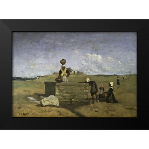 Bretons at the Well Black Modern Wood Framed Art Print by Corot, Jean-Baptiste-Camille