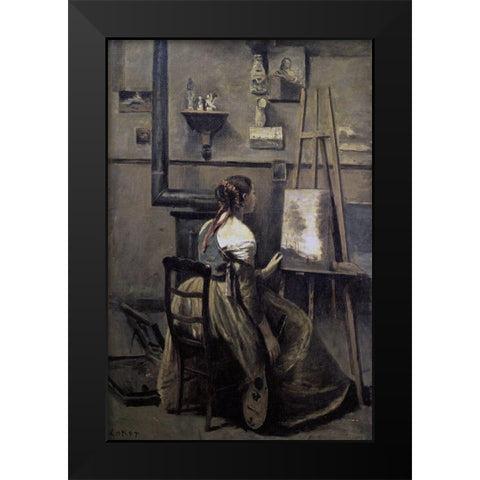 Corots Studio Black Modern Wood Framed Art Print by Corot, Jean-Baptiste-Camille