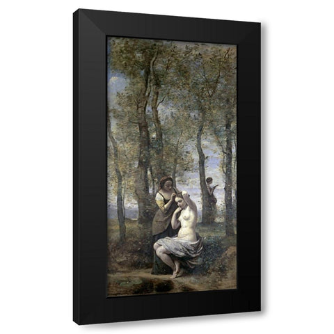 La Toilette Black Modern Wood Framed Art Print with Double Matting by Corot, Jean-Baptiste-Camille