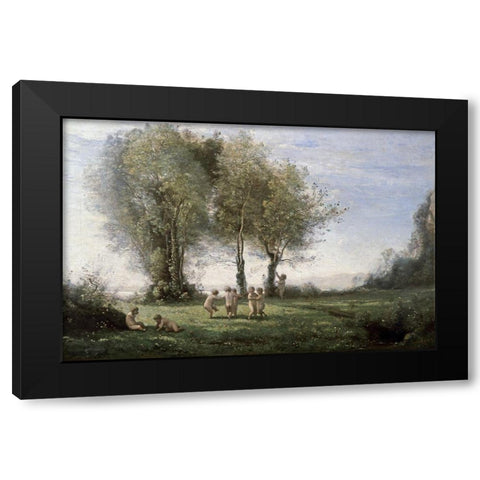 Ronde dAmours: Leher du Soleil Black Modern Wood Framed Art Print by Corot, Jean-Baptiste-Camille