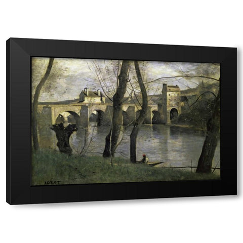 The Bridge of Nantes Black Modern Wood Framed Art Print by Corot, Jean-Baptiste-Camille