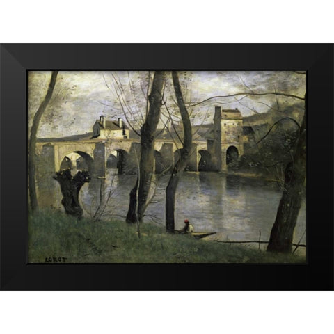 The Bridge of Nantes Black Modern Wood Framed Art Print by Corot, Jean-Baptiste-Camille