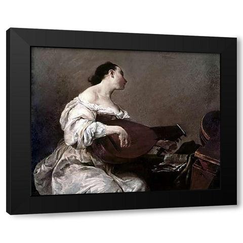 Woman Playing a Lute Black Modern Wood Framed Art Print by Crespi, Giuseppe Maria