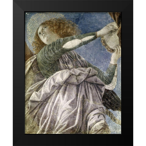 Music Making Angel With Tambourine Black Modern Wood Framed Art Print by Da Forli, Melozzo