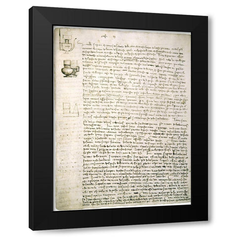 Codex Leicester: Water Pressure Theories Black Modern Wood Framed Art Print with Double Matting by Da Vinci, Leonardo
