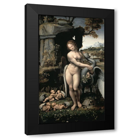 Leda and the Swan Black Modern Wood Framed Art Print with Double Matting by Da Vinci, Leonardo