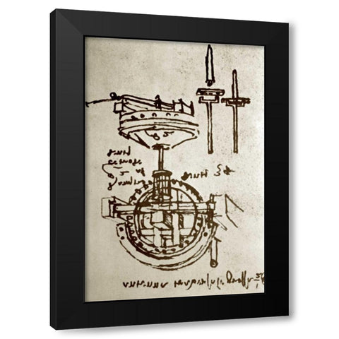 Mechanical Drawings No. 3 Black Modern Wood Framed Art Print with Double Matting by Da Vinci, Leonardo