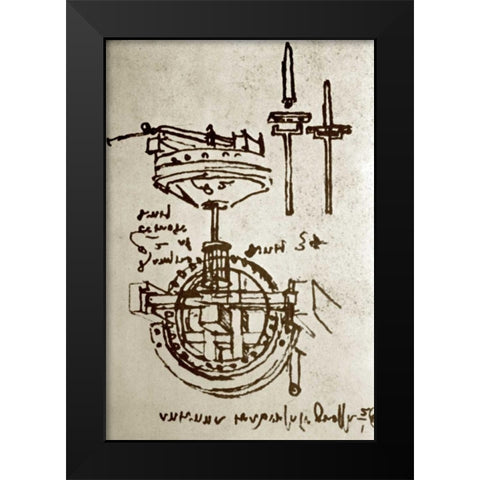 Mechanical Drawings No. 3 Black Modern Wood Framed Art Print by Da Vinci, Leonardo