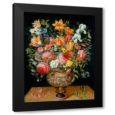 Roses Tulips Narcissi Irises and Other Flowers Black Modern Wood Framed Art Print with Double Matting by Daniels, Andries