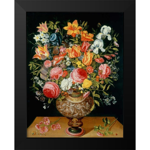 Roses Tulips Narcissi Irises and Other Flowers Black Modern Wood Framed Art Print by Daniels, Andries