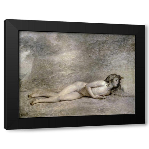 Portrait de Bara Nu Black Modern Wood Framed Art Print with Double Matting by David, Jacques-Louis