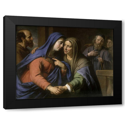 The Visitation Black Modern Wood Framed Art Print with Double Matting by De Champaigne, Philippe