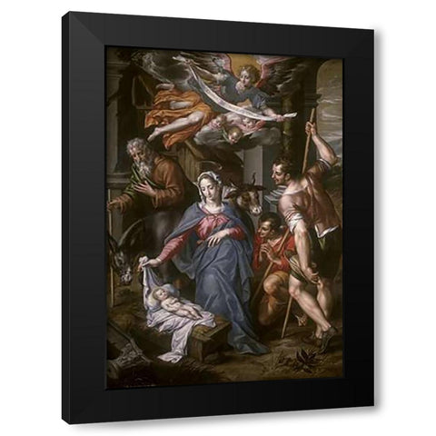 The Adoration of the Shepherds Black Modern Wood Framed Art Print by De Clerck, Hendrik