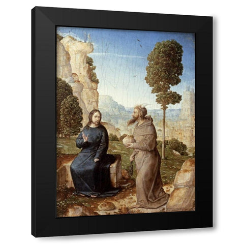 Temptation Of Christ In The Wilderness Black Modern Wood Framed Art Print with Double Matting by De Flandes, Juan