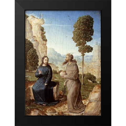 Temptation Of Christ In The Wilderness Black Modern Wood Framed Art Print by De Flandes, Juan