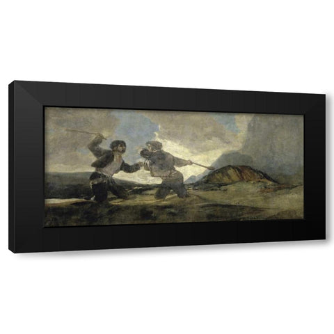 Fight with Cudgels Black Modern Wood Framed Art Print with Double Matting by De Goya, Francisco