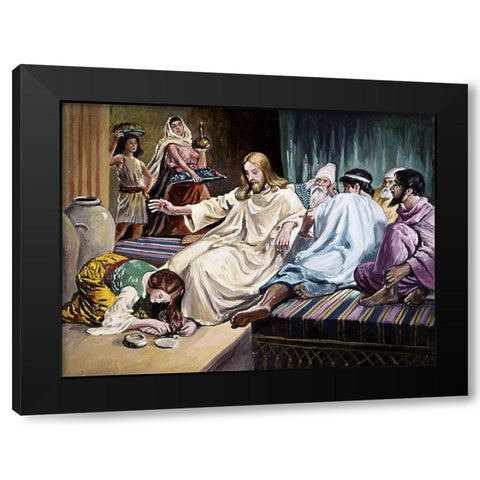 Magdalene Washing Christs Feet Black Modern Wood Framed Art Print with Double Matting by Dicksee, Sir Francis