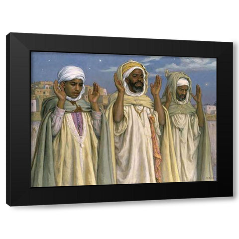 Prayer at Dawn Black Modern Wood Framed Art Print with Double Matting by Dinet, Etienne