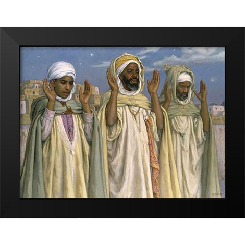 Prayer at Dawn Black Modern Wood Framed Art Print by Dinet, Etienne
