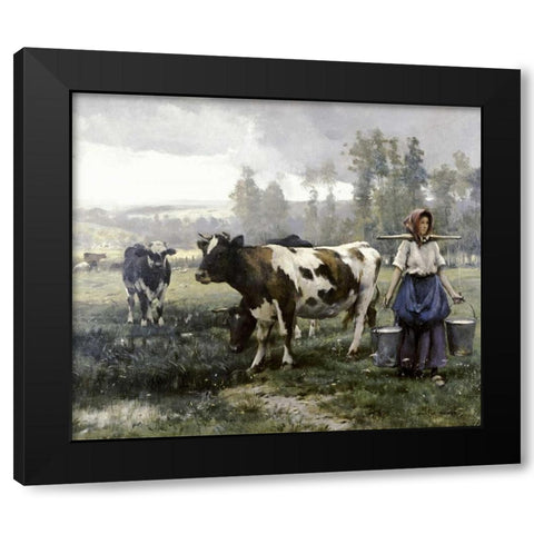 The Milkmaid Black Modern Wood Framed Art Print with Double Matting by Dupre, Julien
