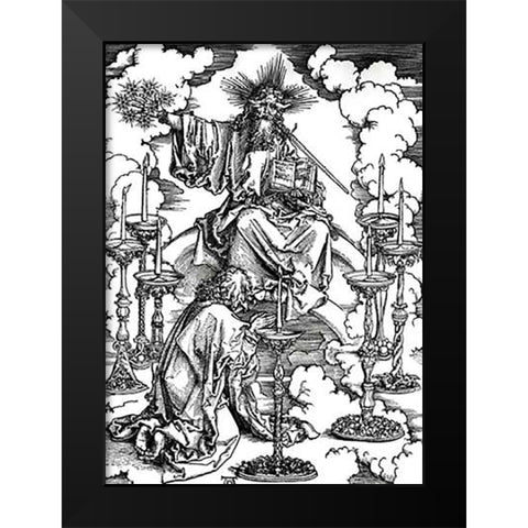 Vision of the Seven Candlesticks Black Modern Wood Framed Art Print by Durer, Albrecht