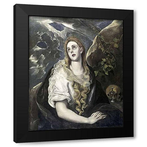 St. Mary Magdalene In Penitence Black Modern Wood Framed Art Print with Double Matting by Greco, El