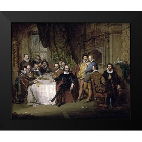Shakespeare and his Friends at the Mermaid Tavern Black Modern Wood Framed Art Print by Faed, John