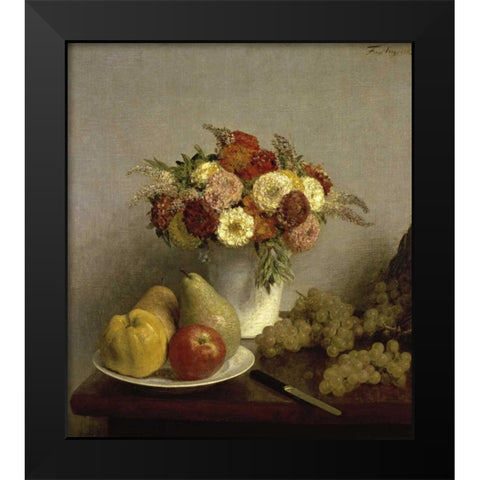 Flowers and Fruit Cuisine Black Modern Wood Framed Art Print by Fantin-Latour, Henri