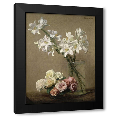 Lilies in a Vase Black Modern Wood Framed Art Print with Double Matting by Fantin-Latour, Henri