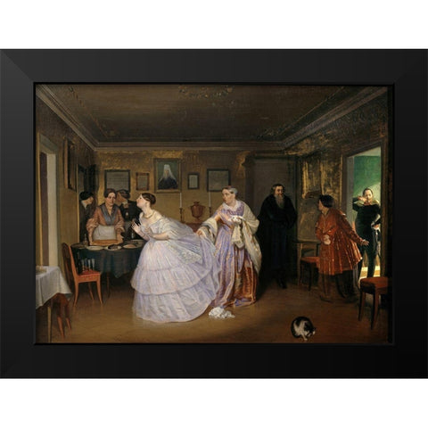 The Major Makes a Proposal Black Modern Wood Framed Art Print by Fedotov, Pavel Andreevic