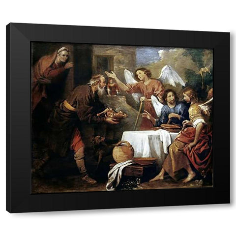 Abraham and The Three Angels Black Modern Wood Framed Art Print by Ferrari, Gaudenzio
