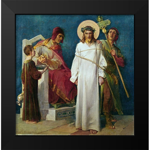 Jesus Holy Christ Condemned to Die - 1st Station of The Cross Black Modern Wood Framed Art Print by Feuerstein, Martin