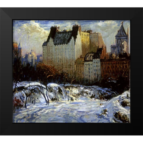 A View of the Plaza from Central Park Black Modern Wood Framed Art Print by Goodwin, Arthur Clifton