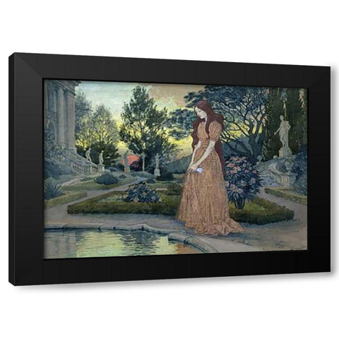 Young Lady in a Garden Black Modern Wood Framed Art Print by Grasset, Eugene Samuel