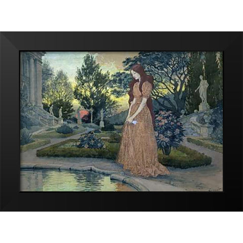 Young Lady in a Garden Black Modern Wood Framed Art Print by Grasset, Eugene Samuel