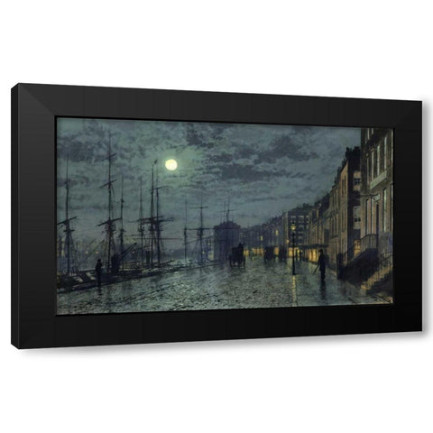 City Docks by Moonlight Black Modern Wood Framed Art Print by Grimshaw, John Atkinson