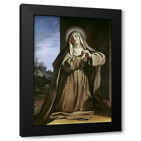 Saint Margarita da Cortona Black Modern Wood Framed Art Print with Double Matting by Guercino, Giovanni