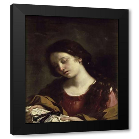 The Magdalen Contemplating the Nails of the Passion Black Modern Wood Framed Art Print by Guercino, Giovanni