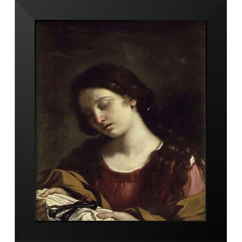 The Magdalen Contemplating the Nails of the Passion Black Modern Wood Framed Art Print by Guercino, Giovanni
