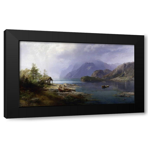 Mountain Lake Black Modern Wood Framed Art Print with Double Matting by Herzog, Herman