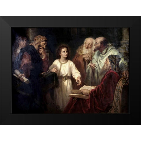 Christ in the Temple at 12 Black Modern Wood Framed Art Print by Hofmann, Heinrich