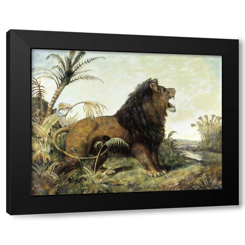 A Lion in a Jungle Black Modern Wood Framed Art Print by Huggins, William