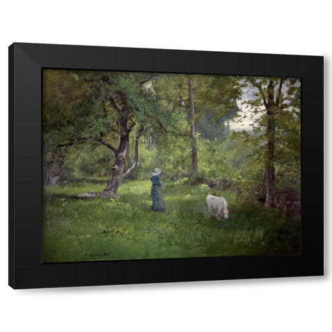 Taking a Walk Black Modern Wood Framed Art Print with Double Matting by Inness, George