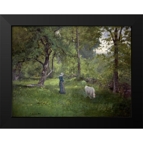 Taking a Walk Black Modern Wood Framed Art Print by Inness, George
