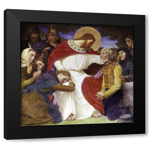 Jesus the Comforter Black Modern Wood Framed Art Print with Double Matting by Jerndorff, August Andreas