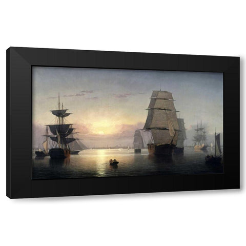 Boston Harbor, Sunset Black Modern Wood Framed Art Print by Lane, Fitz Hugh