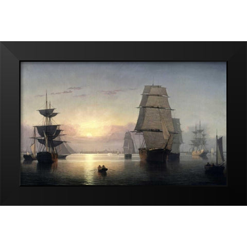 Boston Harbor, Sunset Black Modern Wood Framed Art Print by Lane, Fitz Hugh