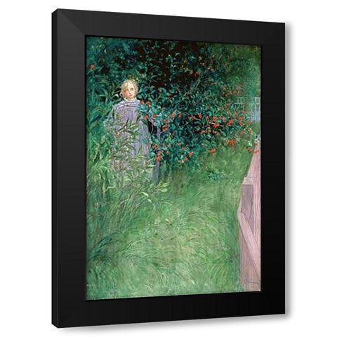 In the Hawthorn Hedge Black Modern Wood Framed Art Print with Double Matting by Larsson, Carl