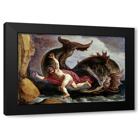 Jonah and the Whale Black Modern Wood Framed Art Print with Double Matting by Lastman, Pieter